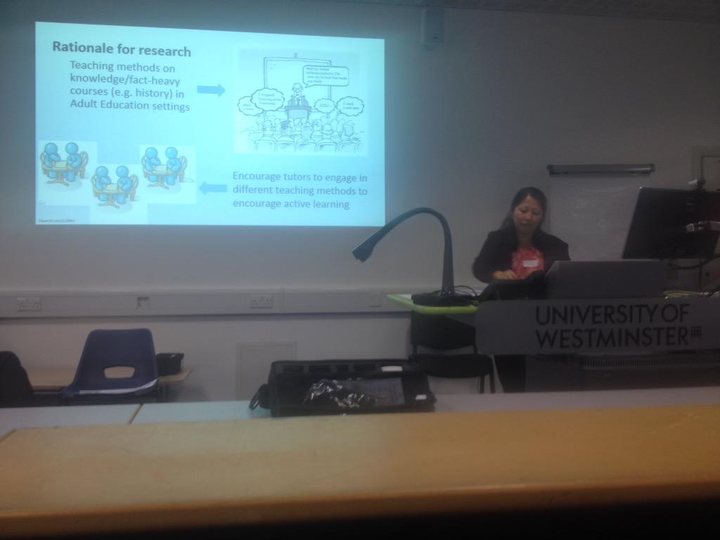 Tech4Learn1ng's tweet photo. We're all very proud of Dale - presenting her research project on EVS at annual PGCE conference #citylit #uowdet http://t.co/HeaqSXcYkY