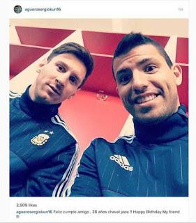 Sergio Aguero sends Lionel Messi a happy birthday selfie  