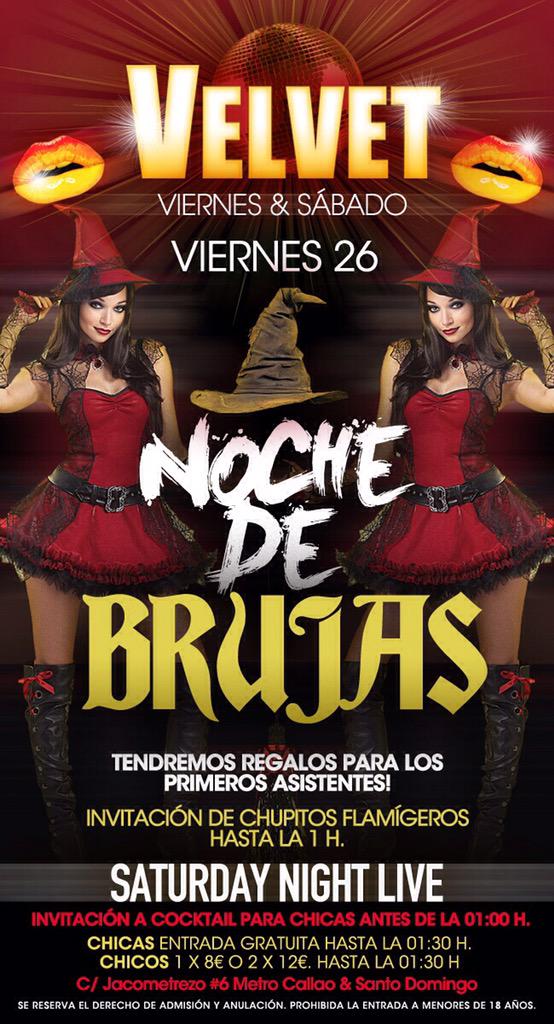 Esta semana en @VelvetDiscoMadr tenemos la fiesta de las brujas. Regalo asegurado para los primeros. No te lo pierdas