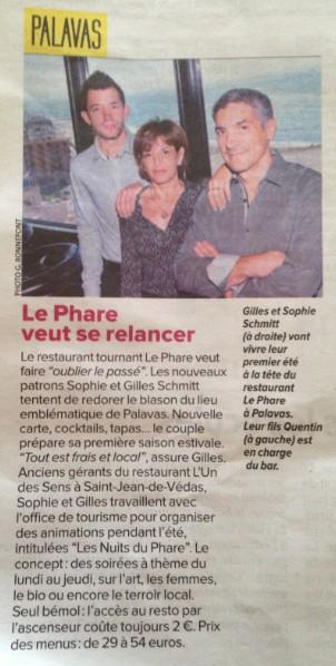 A LIRE ...dans la Gazette de Montpellier cette semaine... Le renouveau du restaurant LE PHARE by Sophie &amp; Gilles