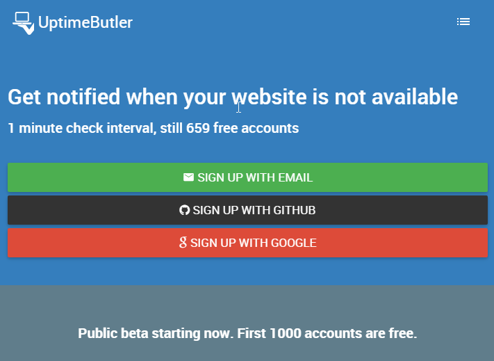 UptimeButler's tweet photo. A very successful first day for http://t.co/kF6INoYCGe! 341 sign ups in 24 hours! Still 659 free accounts available. http://t.co/ZKDgga3Crz