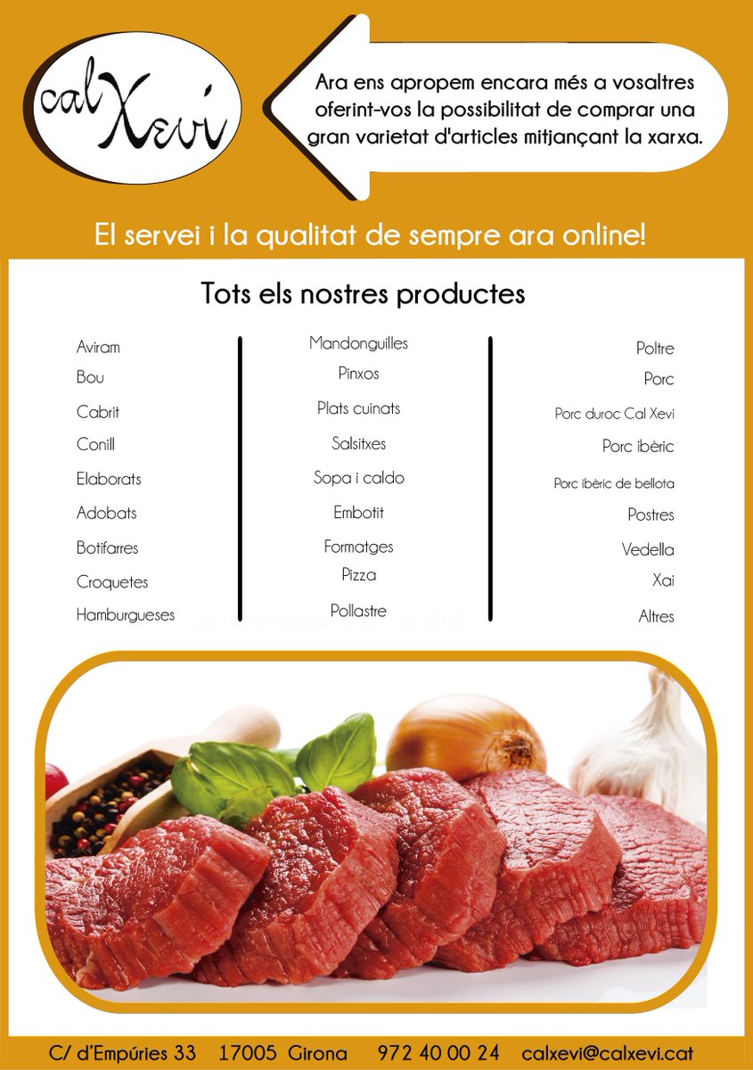 Nautilus_cat's tweet photo. #Disseny de #flyer per a @CalXevi, una #carnisseria de #Girona especialitzada en productes de qualitat. #Nautilus http://t.co/nG0buXDIYo
