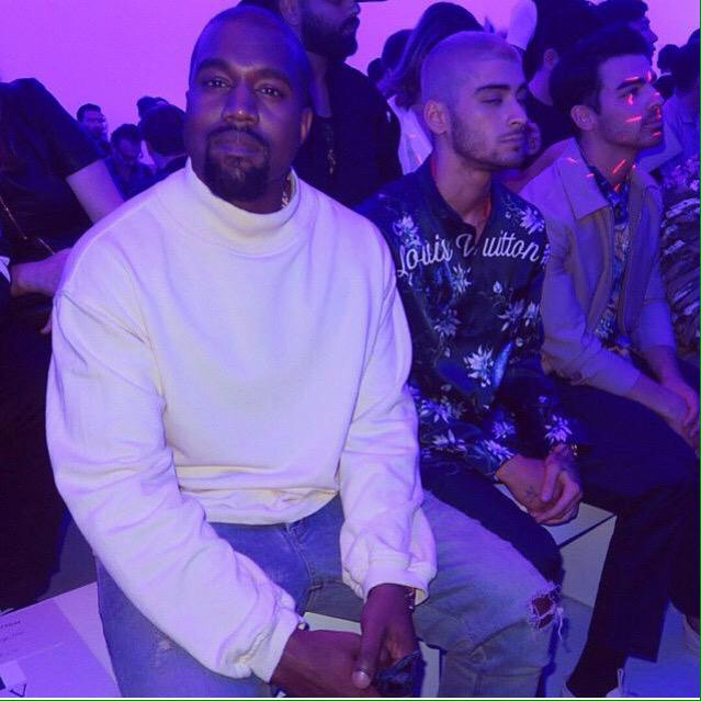 Liam & Zayn News on X: #New  Zayn is at the Louis Vuitton show sitting  next to Kanye West  / X