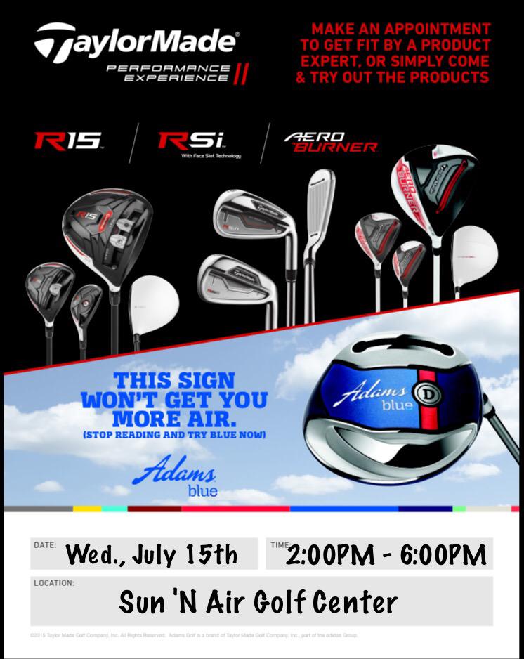sunairgolf's tweet photo. Upcoming Demo Day! @TaylorMadeGolf @AdamsGolf #demoday #taylormade #golf #adamsgolf http://t.co/lfLfP1gPID