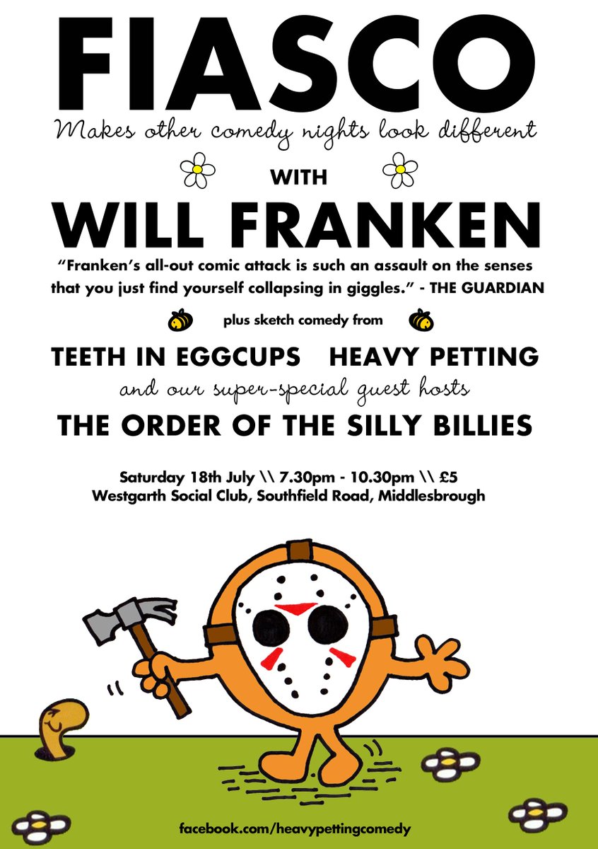 HeavyPettingUK's tweet photo. Gogo Fiasco! July 18th @Westgarthsocial with @Sillybilliescom @TeethInEggcups &amp; the amazing @WillFranken Comedy #UTB! http://t.co/CxUcSF00sS