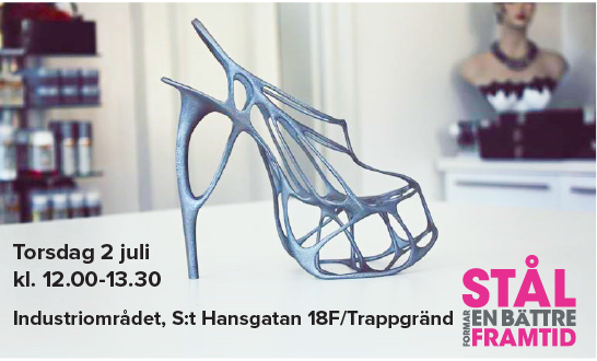Jernkontoret's tweet photo. Från skrot till mode - sem. om 3D-printing i Almedalen! #ladygagaskor @jernkontoret @grafiskaforetag @NaimJosefi http://t.co/RsLZzdb5vZ