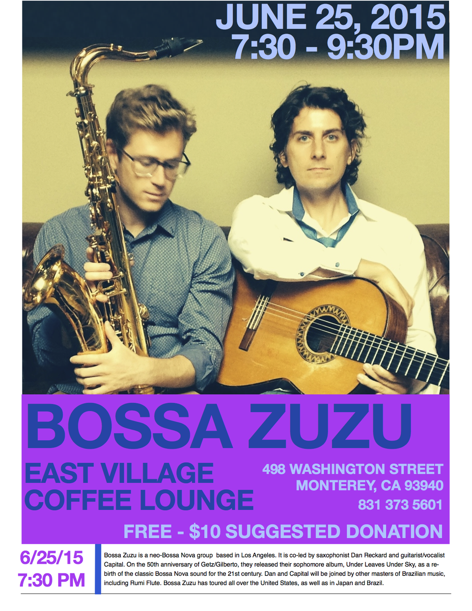 CapitalGuitar's tweet photo. Brazilian Music Tonight! Thurs. 6/25 at 7:30pm, L.A.'s @BossaZuzu performs @CoffeeLoungeEV Monterey CA. Free/Donation http://t.co/JhzN4oO0Ml