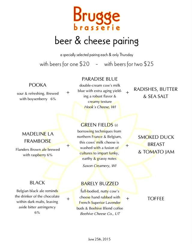 Pan_Zareta's tweet photo. Thursdays-only beer &amp; cheese pairing @BruggeBrasserie w cheeses from @beehivecheese @SaxonCreamery &amp; #HooksCheese http://t.co/A8ayXOk5pe
