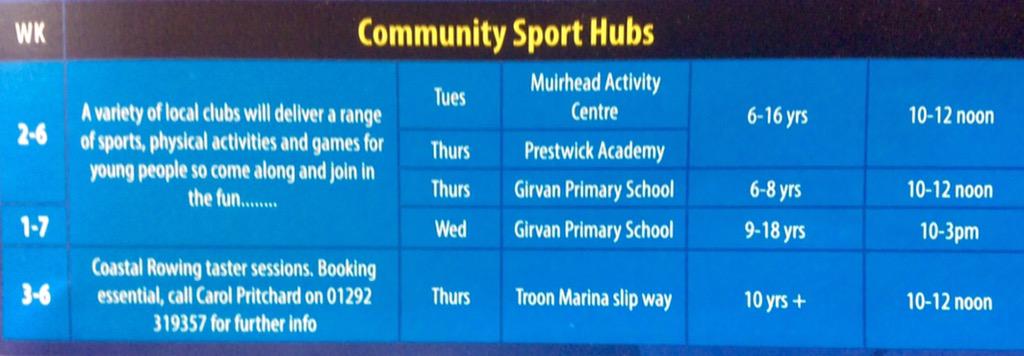 Prestwick Community Sport Hub Summer Programme at Prestwick Ac every Thursday, 9th July - 6th August, 10am-12 #CSH