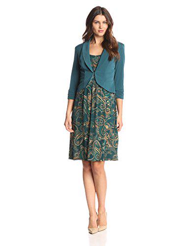 Le Bos Women's Rouched Bodice Shaw Collar Printed Jacket Dress, Teal/Khaki, 8Teal/Khaki ... axelme.com/?p=15669
