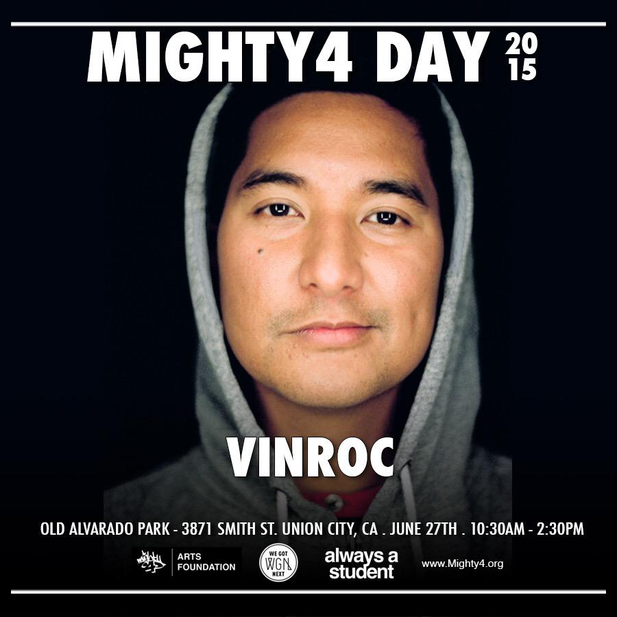 Mighty4Arts's tweet photo. Have you heard? @Vinroc will be spinning at #Mighty4Day this Saturday! Come through with friends and fam June 27th! http://t.co/Ey6LSFGNzk