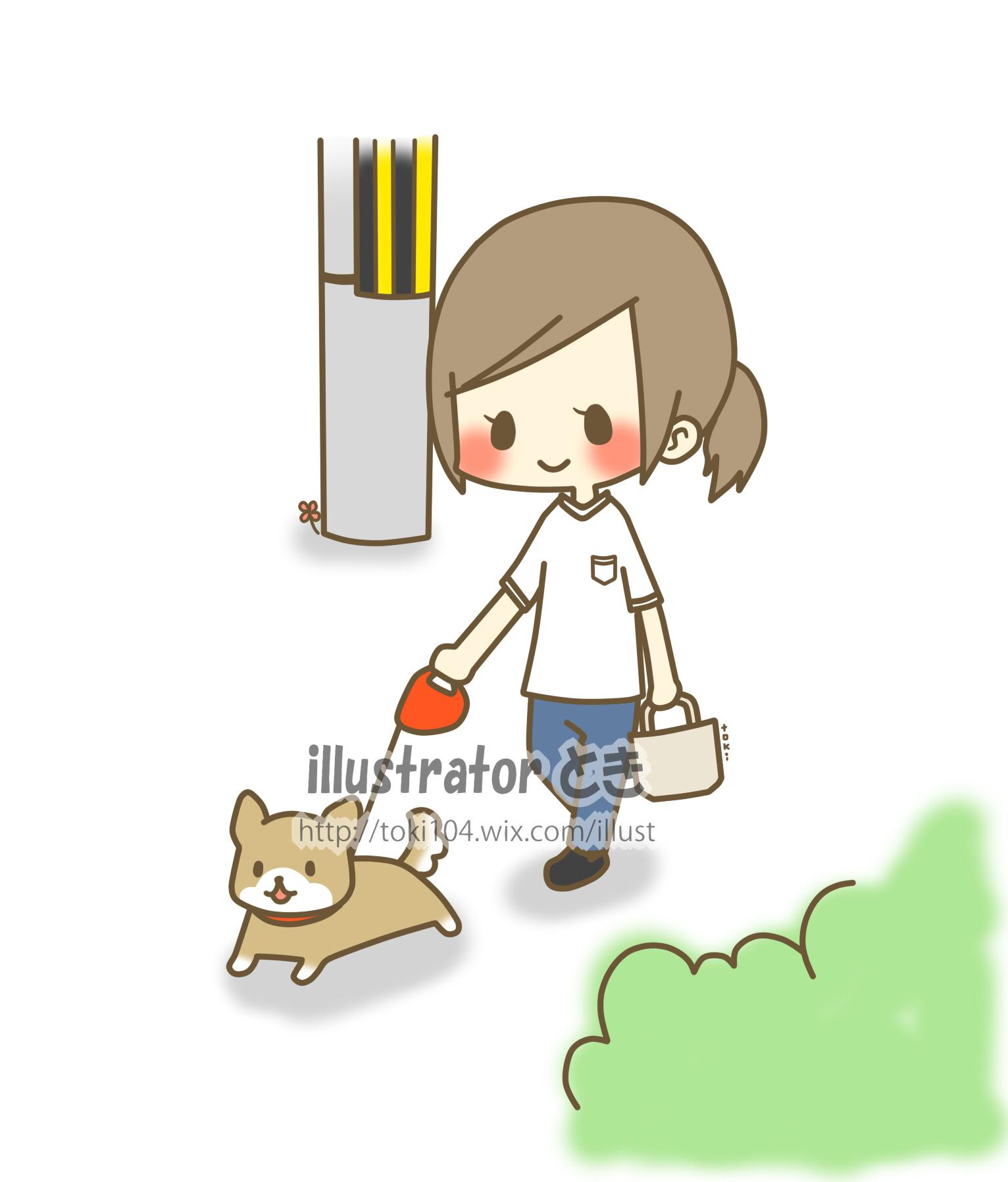 とき ２ 4 5 浅草 ワンコのお散歩をしている女性を描きました 絵 イラスト イラストレーター Illustration かわいい 可愛い Cute デフォルメ 癒し お絵描き Sai マウス絵 犬 散歩 リード 柴犬 Http T Co Aurj2nxwzq Twitter