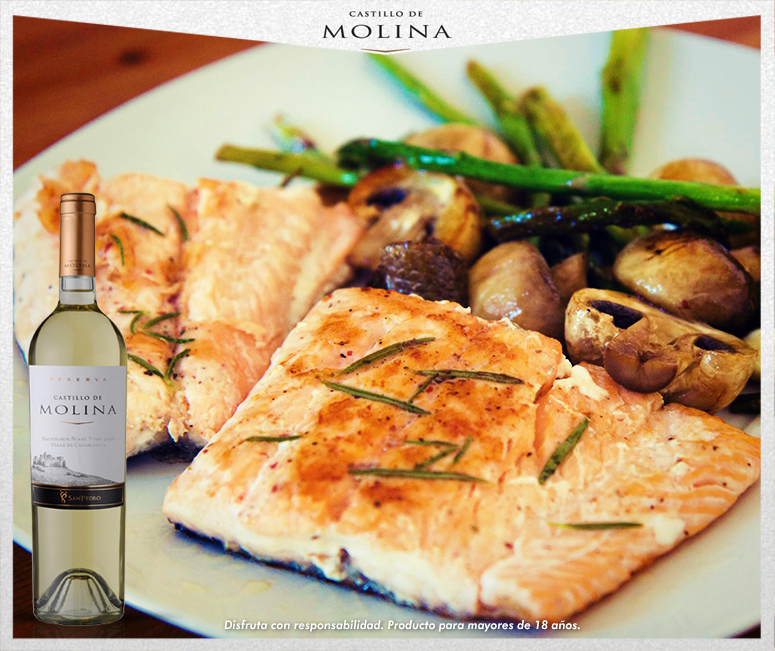 Te animas? salmón junto a una copa de <a href="/castillo_molina/">Castillo de Molina</a> #SauvignonBlancdeElqui. Buen provecho!