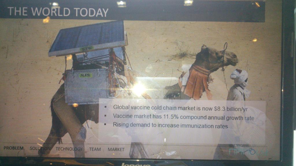 With <a href="/NanolyB/">Nanoly Bioscience</a>, no more need of camel friges to refrigerate vaccines! We can save 2M lives/year <a href="/bretones/">Luc Bretones</a> #HTC2015