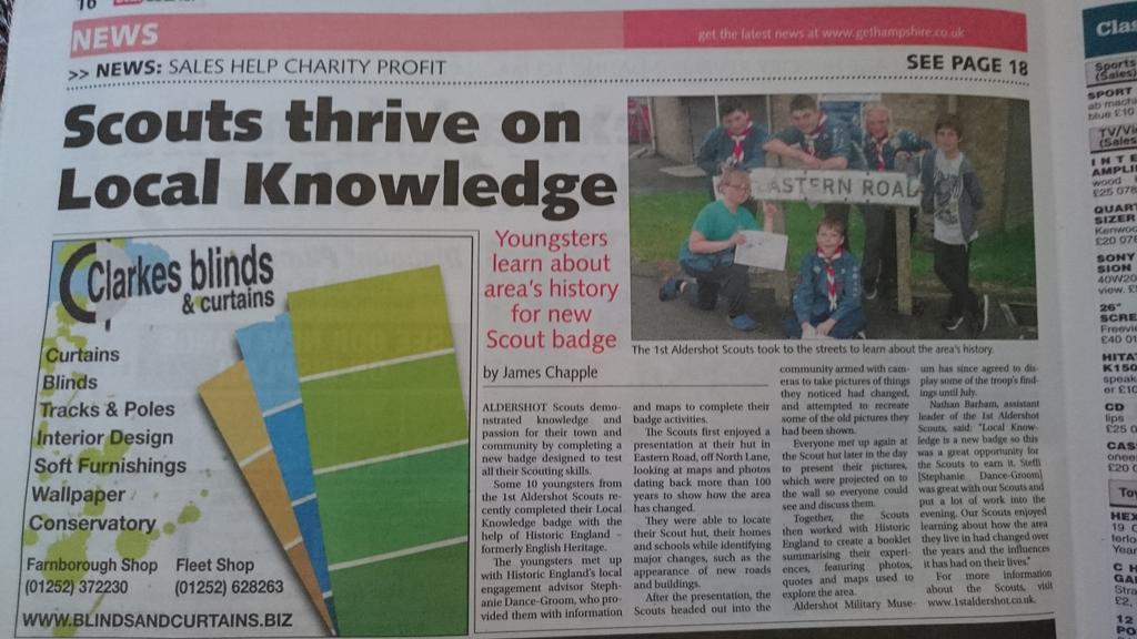 bvscouting's tweet photo. Good to see @1stAldershot Scouts in local paper this week
.@hampshirescouts
.@bvdscouts #iscout #ukscouting
.@scouts http://t.co/VjVdO3Y1EI