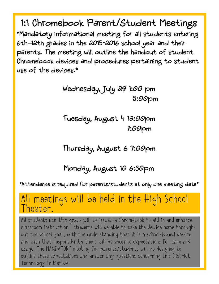 sullivaneagles's tweet image. Chromebook orientation meetings have been set.  See attachment for more info. #eagletech #excellence
