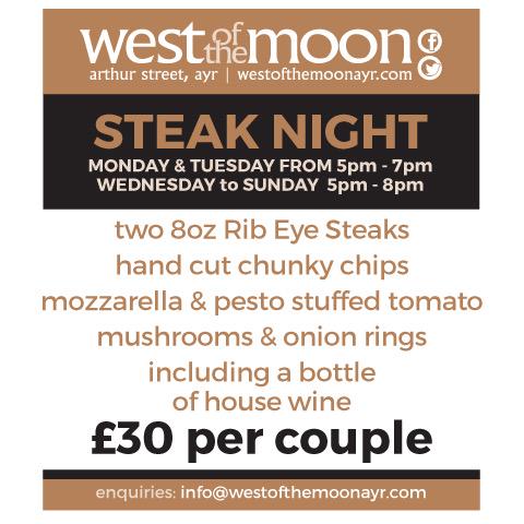 west_moon_ayr's tweet photo. You want steak? We GOT steak! for just £30 per couple EVERY NIGHT including a bottle of vino 
Bookings 01292880152 http://t.co/kpYWHJiR7g