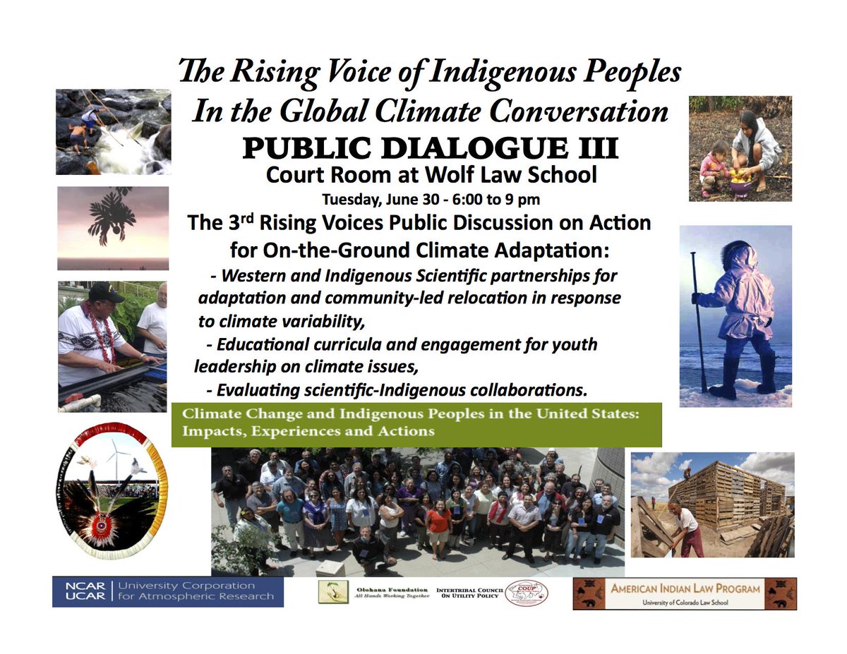C3WE_NCAR's tweet photo. Rising Voices: Public Gathering in Court Room at Wolf Law School, CU Boulder on June 30 from 6-9pm http://t.co/j1ZfziEd5U