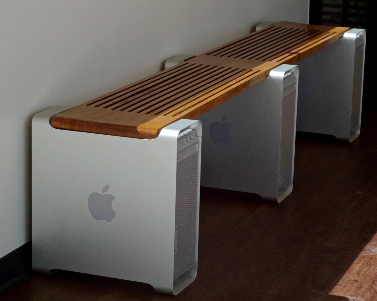 NearSouthStudio's tweet photo. Vintage #Apple computers turned into this incredible bench! Come take a seat @NearSouthStudio! #G5MacPro #furniture http://t.co/uQYNmNmflr