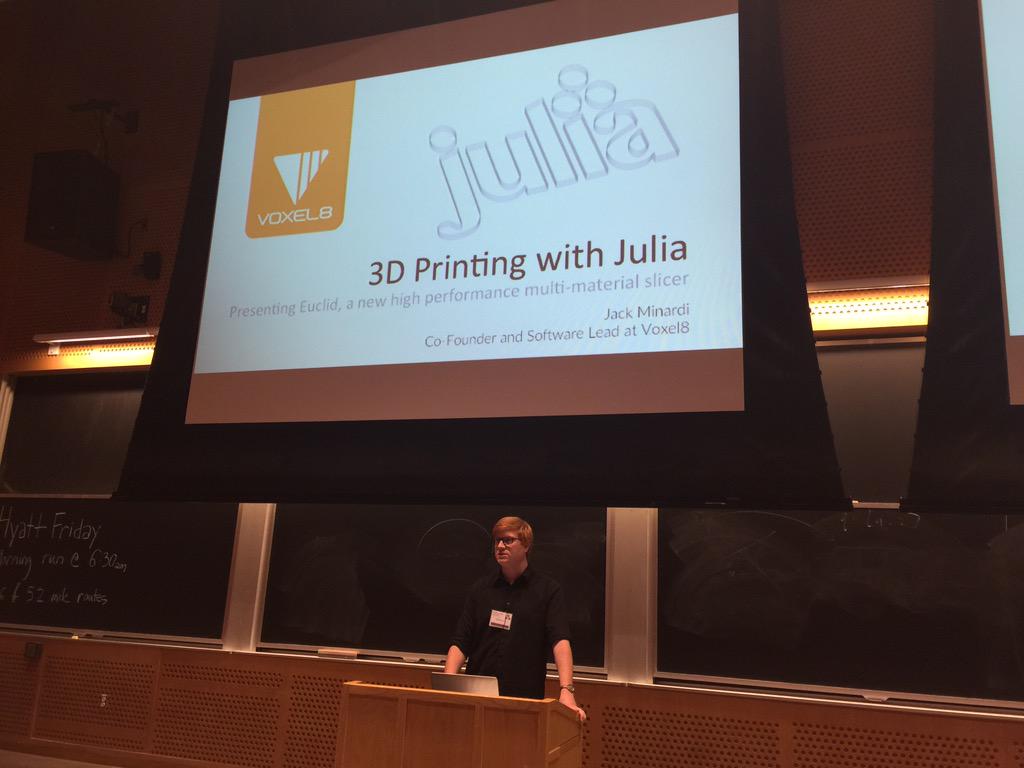 GandalfSoftware's tweet photo. @jackminardi's talk at #JuliaCon2015, his company was listed 17 on MIT's list of smartest companies! http://t.co/1YVTlV4n2Y
