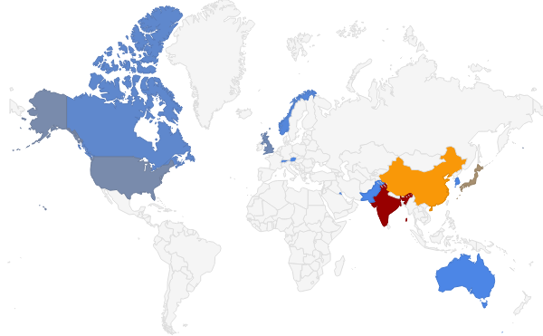 OneStopPortal's tweet photo. A map showing donors who pledged during #ICNR2015 See our live updates http://t.co/h3jElenohA  @NepalDonorConf http://t.co/JXDuGX34PV
