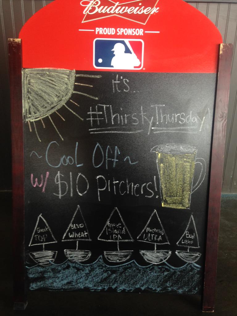 Just for #ThirstyThursday, we have $10 pitchers of <a href="/Boulevard_Beer/">Boulevard Brewing Co.</a>, <a href="/GooseIsland/">Goose Island Beer Co.</a> and more!  Come in &amp; beat the heat!
