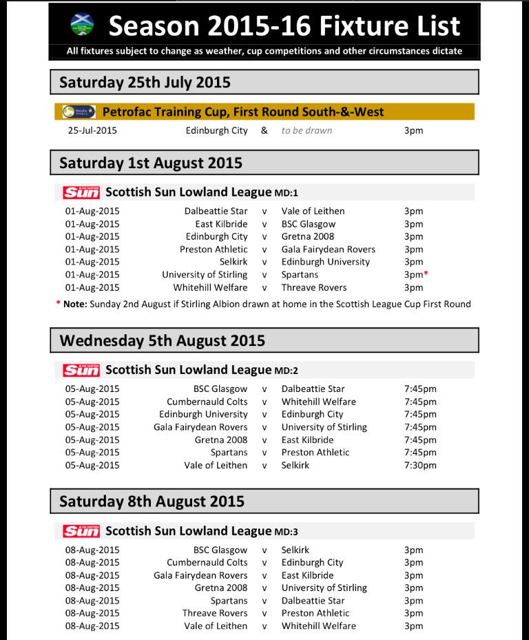 EdinburghCityFC's tweet photo. Fixtures are out - the first few weeks... http://t.co/OQCHso3vZD