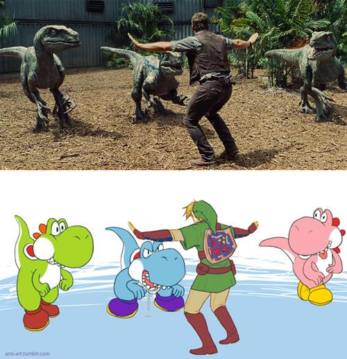 Nailed it. #JurrasicWorld #ChrisPratt #Link #NintendoWorld #Yoshi i.chzbgr.com/maxW500/851770…