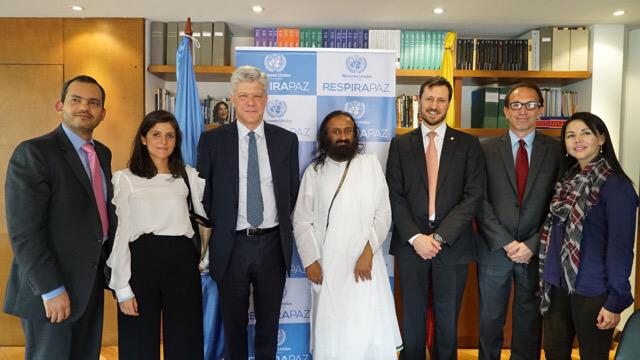 Launching breathe peace project along with UN officials for the masses to reduce aggression &amp; violence in Colombia.