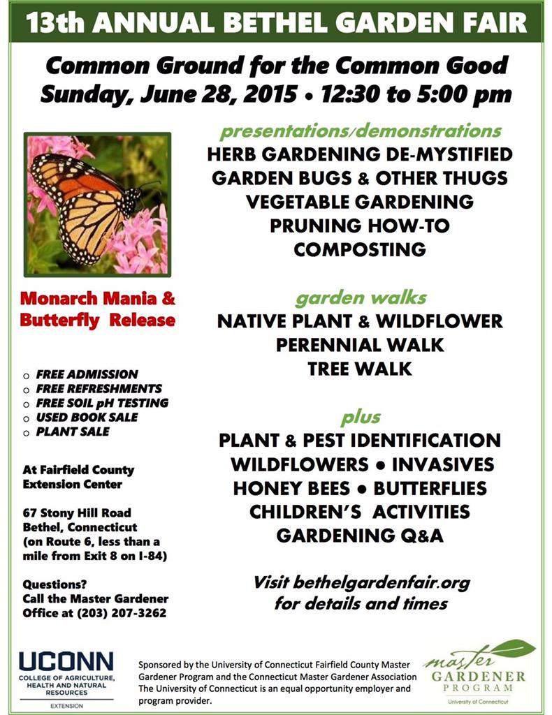 The UConn Master Gardeners are having a free Garden Fair in Bethel this Sunday. #bethelgardenfair