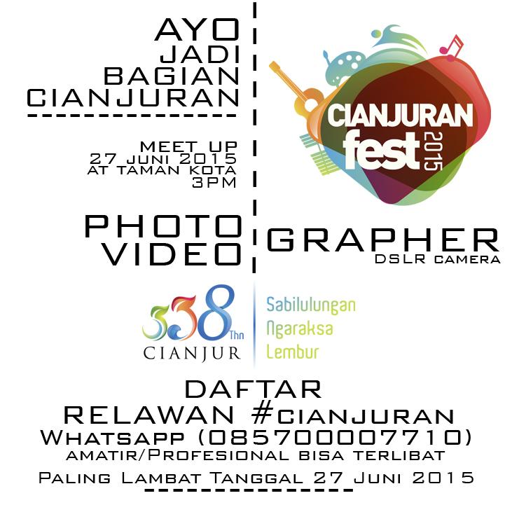 CianjuranFest's tweet photo. Ayo camera holders.
Bangun Cianjur oleh sikap-sikap Gotong Royong, membuka diri &amp; Sukarela
Jadilah Relawan #cianjuran http://t.co/c1kDCxEjdW