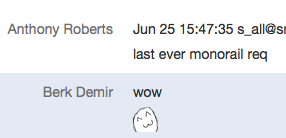 bd's tweet photo. some of my coworkers are pros in micdrops and making my day brighter. #RIPmonorail http://t.co/C8uMqZALIV