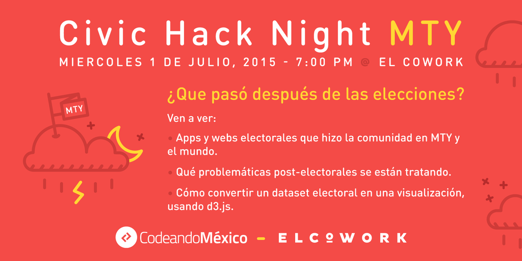 CodeandoMexico's tweet photo. Ya tenemos fecha para nuestra #CivicHackNight en MTY
List@s para una dosis de #hackingcivico?
#CodeandoMTY @elcowork http://t.co/7RiUIqSv3f