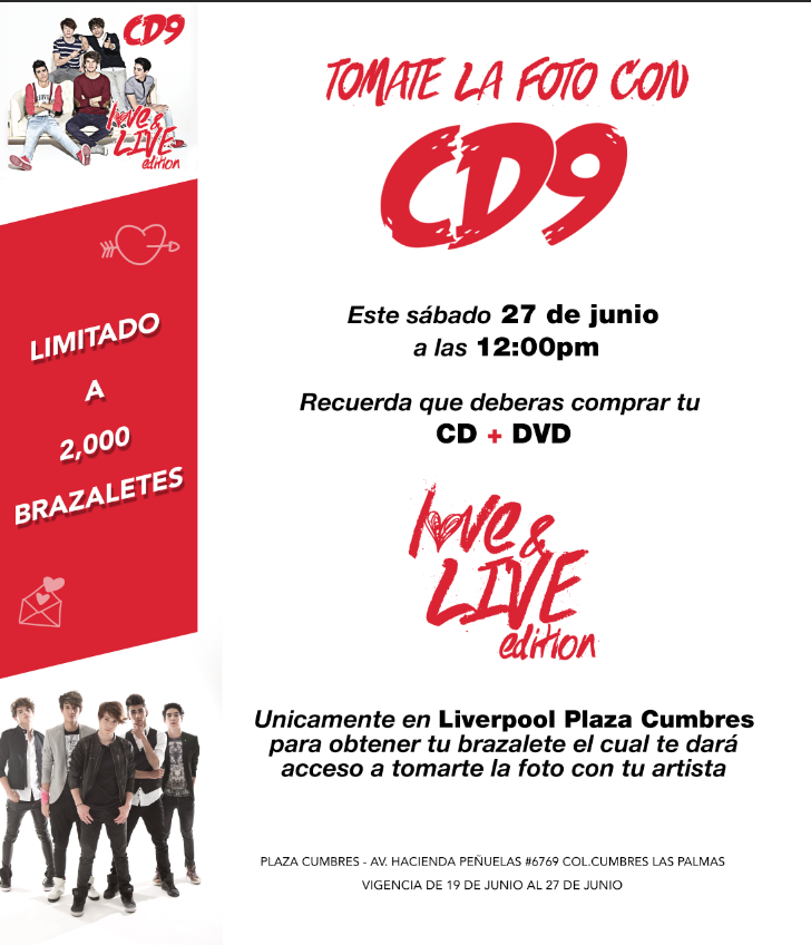 CD9's tweet photo. ¡Monterrey, éste 27 de junio tómate la foto con nosotros en @liverpoolmexico ​ @PlazaCumbres​ a las 12:00 hrs! http://t.co/ipQ2HFI8dS