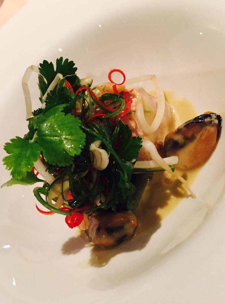 Qld cobia, spiced coconut broth, Bok Choy, Kinkawooka mussels @Theforgagingquail <a href="/Kinkawooka_/">Kinkawooka Mussels</a>  <a href="/FishtalesAU/">Fishtales</a>