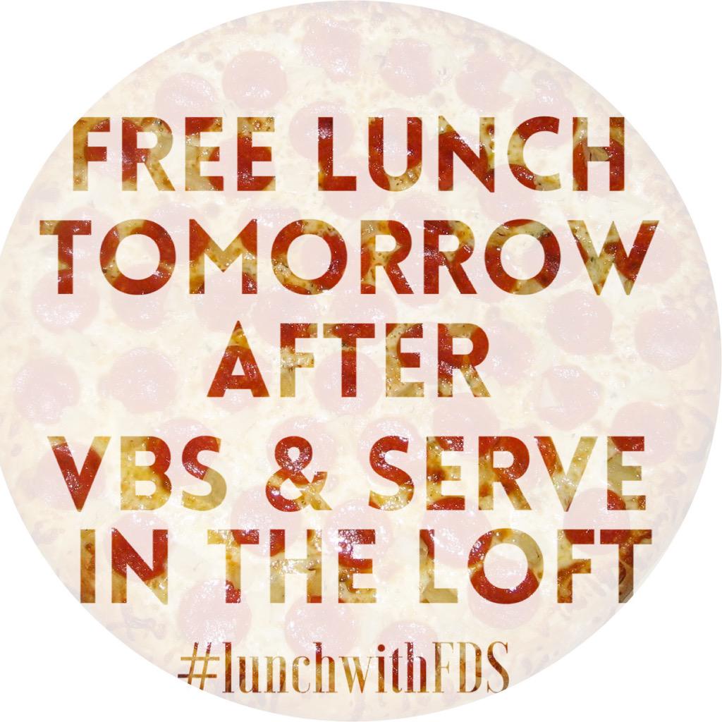 FDStudents's tweet photo. Let's eat lunch together tomorrow in the Loft to celebrate a great week at VBS &amp; Serve!!! #lunchwithFDS #fdkru http://t.co/EqSrGhyRyn