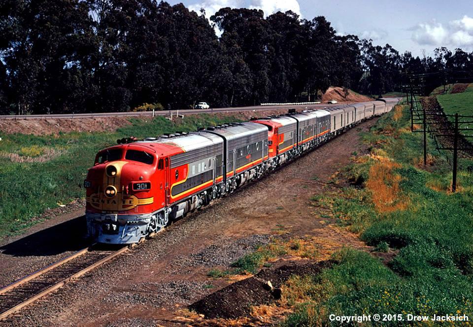 ATSF #301L (EMD F7) leads the "San Francisco Chief" through Hercules, CA in April of 1971. Photo by Drew Jacksich.