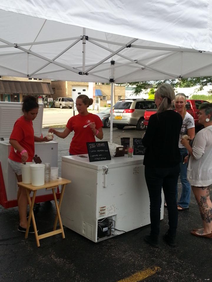 dairyhaus's tweet photo. @PaigeJaeger and @rachslick serving Merlot Sorbet &amp; Coffee Stout ice cream--with @foundersbrewing Breakfast Stout! http://t.co/GajbxptRQ8