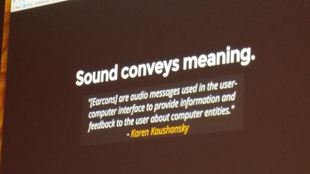 DickWilliams's tweet image. Earcons: icons with an associated sound. Brian Rinaldi @remotesynth makes case for sound in non-game apps #mobiletea