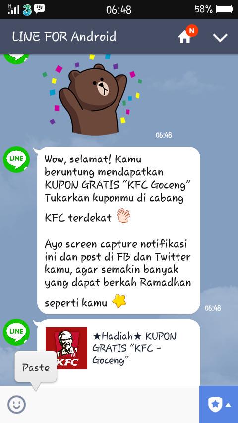 shellaharisma's tweet photo. rezekii anak solehah , pagi2 buka line pass diklik dapett :) #berkah ramadhan http://t.co/UPz8EDfNez