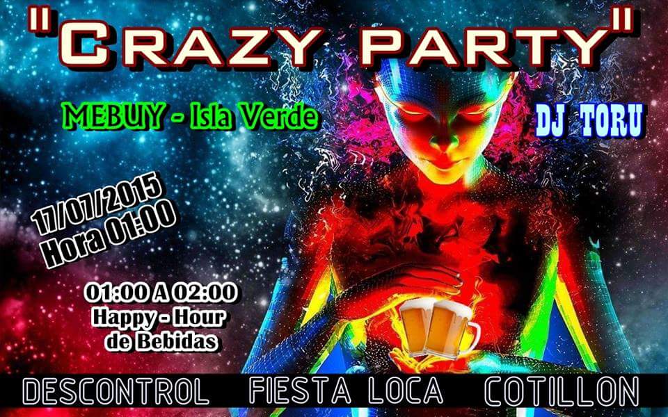 DJToruPaglione's tweet photo. Dia: Viernes 17 de Julio 
Hora: 01:00 Hs.
Lugar: Mebuy, Isla Verde
Destino: Crazy Party 
Requisitos: Joder mucho!!! http://t.co/lV7fA7oD0N