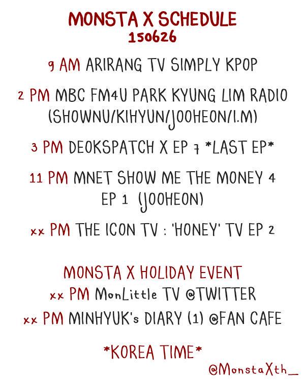 [PHOTOS] 150626 Monsta X Schedule
(cr.mosntaxth_)