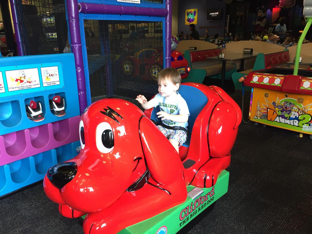 Nolan enjoyed his Birthday lunch at Chuck E Cheese's!! #Iamtwo #scarymouse #Duckies #firstbigwheel