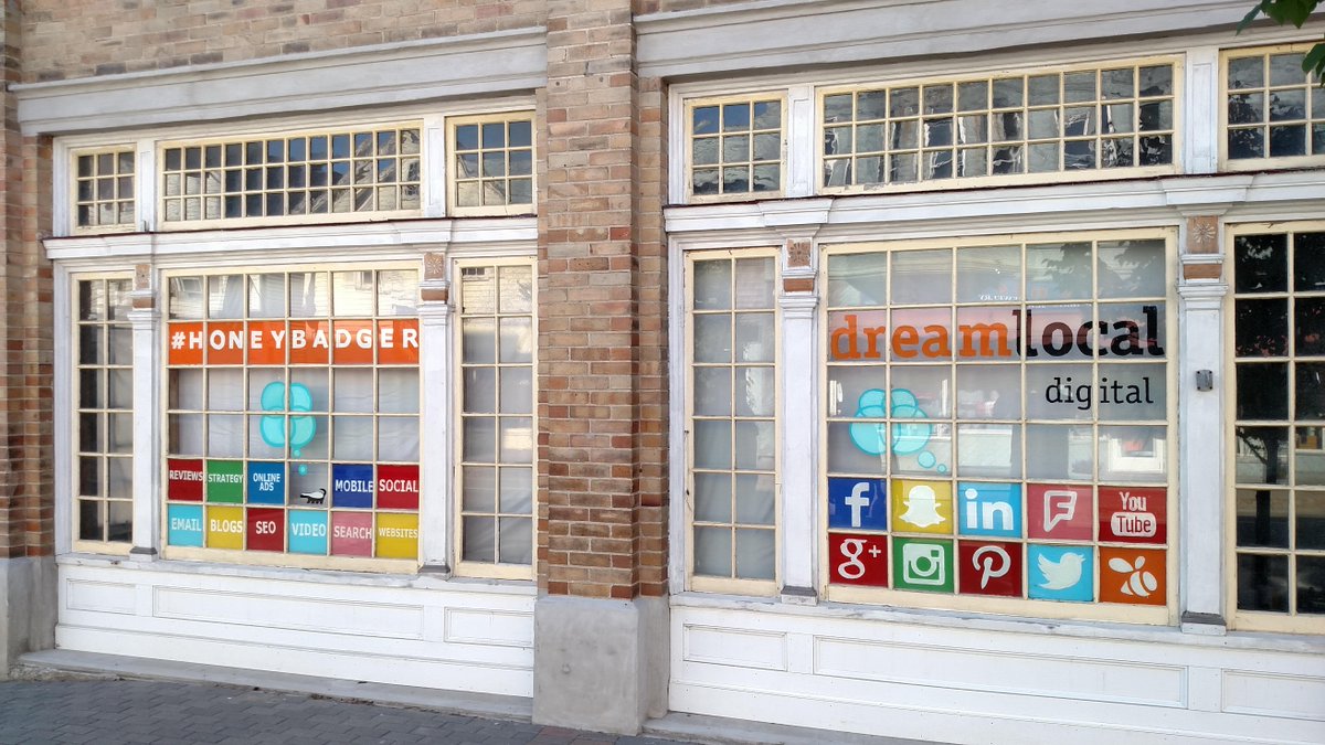 dreamlocal's tweet photo. Our Main Street windows are finished! If you're in town this weekend, snap a selfie and tag us with #honeybadger. http://t.co/4FxqwWsfQo