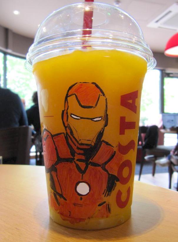 CostaCoffee's tweet photo. Costa fruit cooler vs Ironman! Image from @PaulAndrewsArt #CostaIce http://t.co/dLp22BTPc6