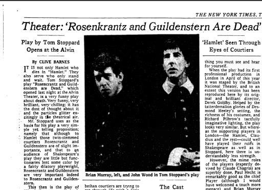 Happy Birthday, Tom Stoppard! In 1967, NYT reviewed \"Rosenkrantz and Guildenstern Are Dead.\"  