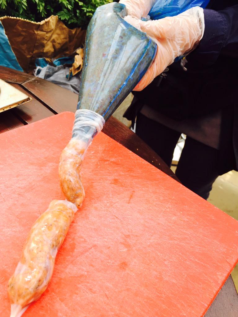 TheCowWestfield's tweet photo. Fancy your hands at sausage making? Come on down and meet chef @GeronimoPubs #pigweekend http://t.co/Xha2LBQLBf