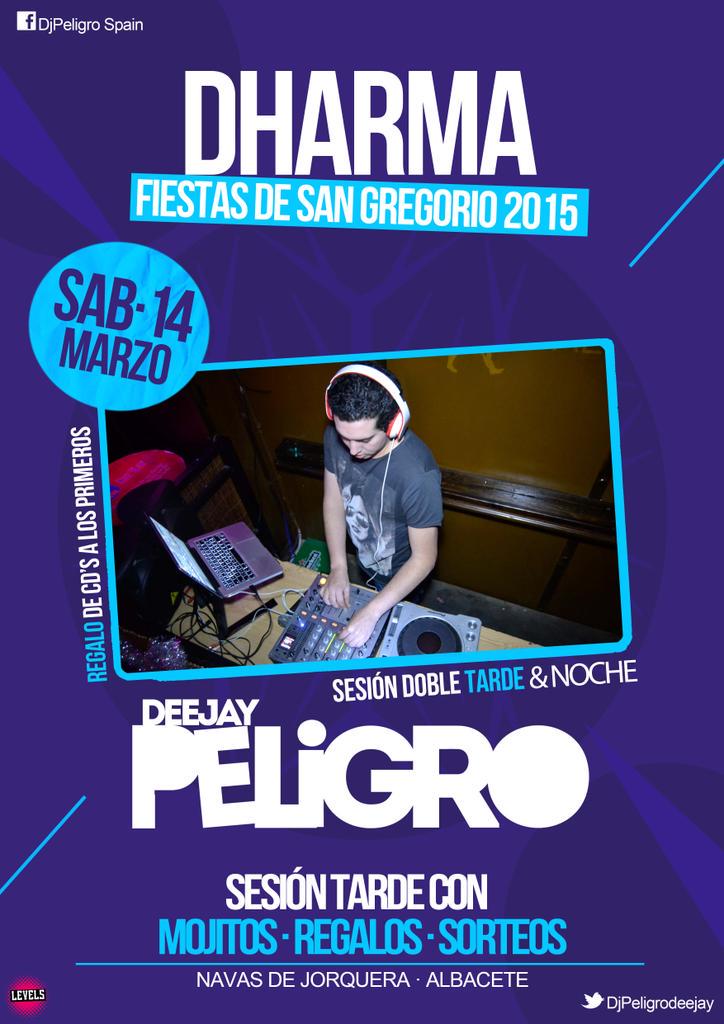 Diseño de cartel para @djpeligrodeejay en #SalaDharma nos gustan estos colores !!