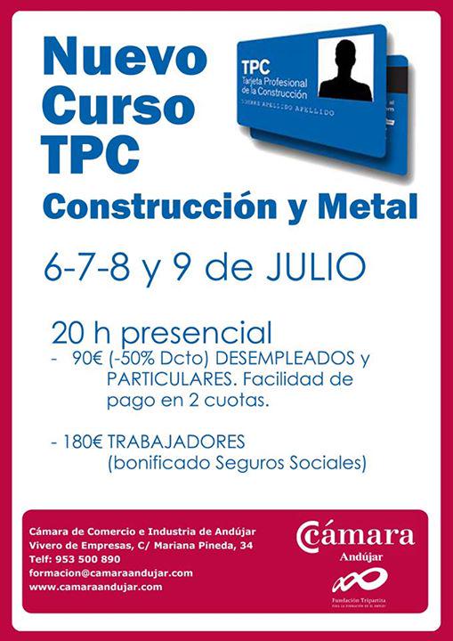 Último día para inscribirse,curso para la obtención de la TPC construcción y metal que comienza el lunes 6 de julio
