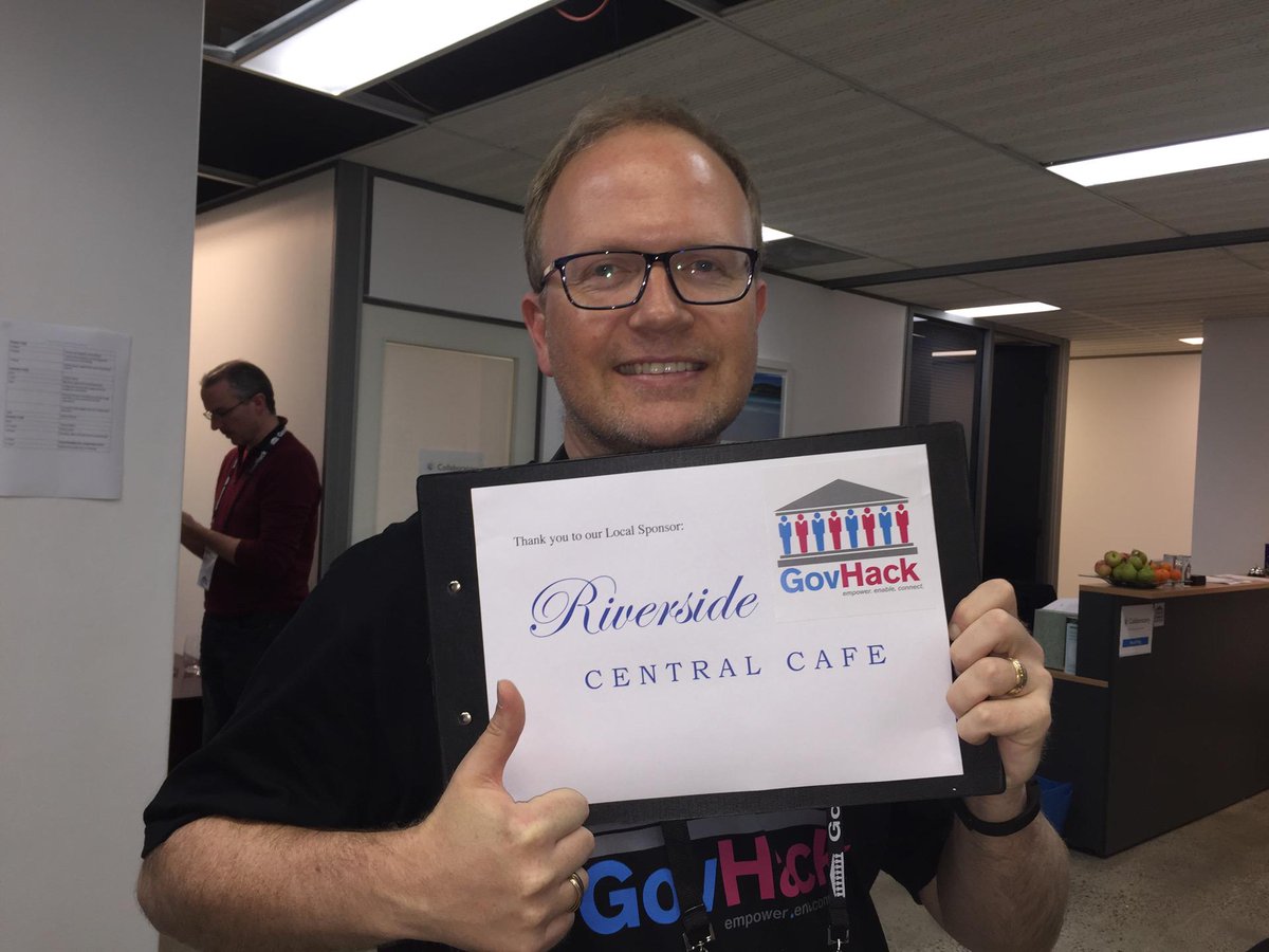andrewperry's tweet photo. Thanks for supporting @Collaboratory and #GovHackParra! #GovHack (@ Riverside Central Cafe) https://t.co/zsWZiuZYli http://t.co/P13dRTlHVg